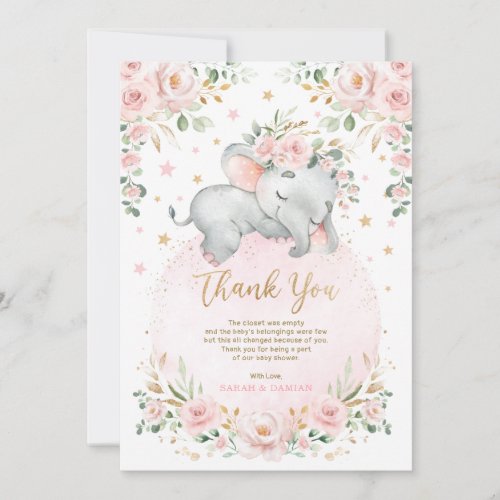 Sweet Elephant Blush Pink Moon Stars Baby Shower Thank You Card