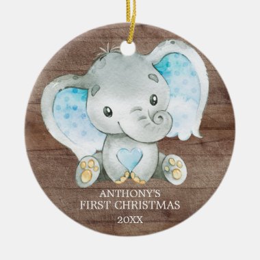 Sweet Elephant Boy Baby's First Christmas Ornament