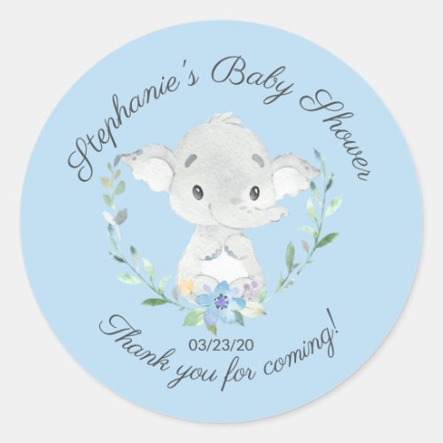 Sweet Elephant Boys Baby Shower Favor Sticker