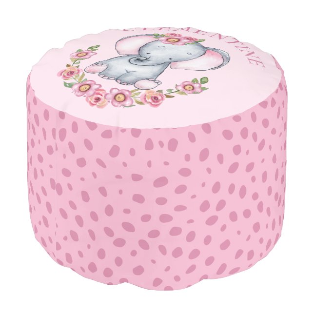 Sweet Elephant Floral Animal Print Baby Nursery Pouf (Angled Back)