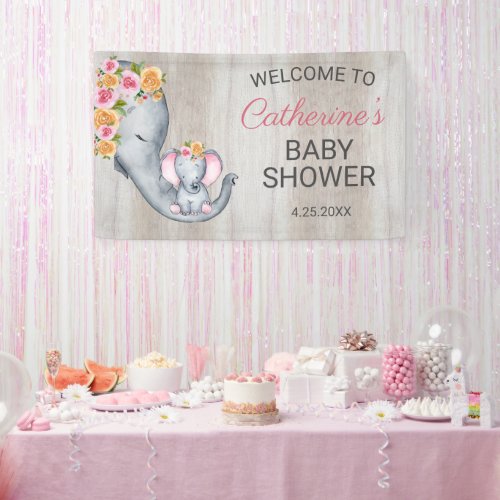 Sweet Elephant Floral Girl Baby Shower Welcome