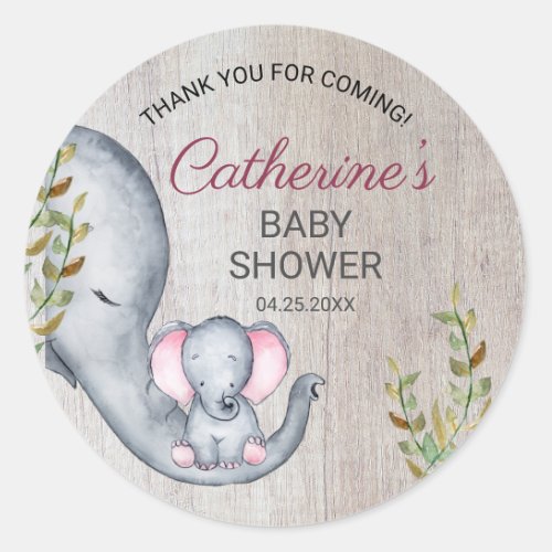 Sweet Elephant Floral Rustic Baby Shower Thank You Classic Round Sticker