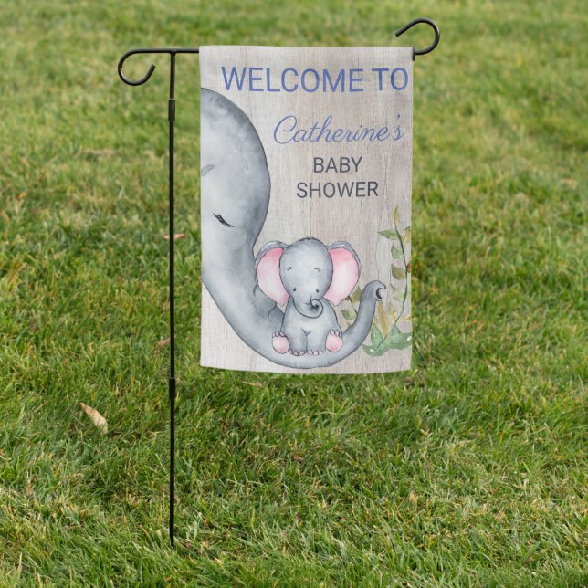 Sweet Elephant Floral Rustic Baby Shower Welcome  Garden Flag (In SItu)