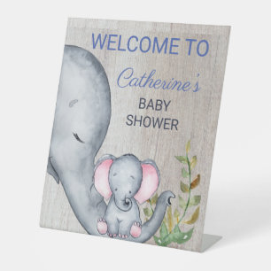 Sweet Elephant Floral Rustic Baby Shower Welcome Pedestal Sign