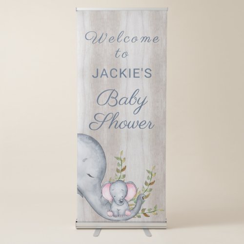 Sweet Elephant Floral Rustic Baby Shower Welcome  Retractable Banner