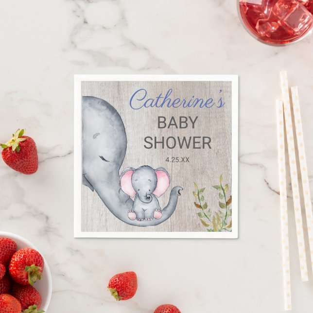 Sweet Elephant Floral Rustic Girl Baby Shower Napkins (Insitu)