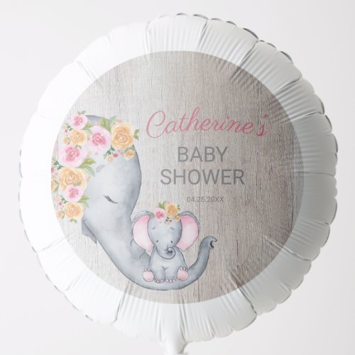 Sweet Elephant Floral Rustic Girls Baby Shower    Balloon