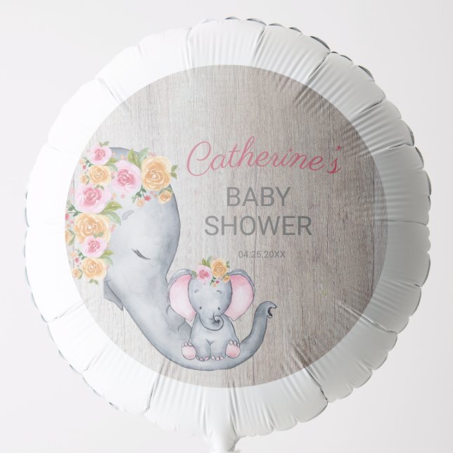 Sweet Elephant Floral Rustic Girls Baby Shower    Balloon (Front)