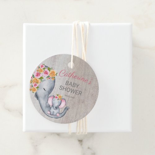 Sweet Elephant Floral Rustic Girls Baby Shower   Favor Tags
