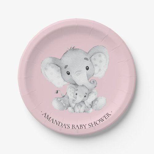 Sweet Elephant Girls Baby Shower 7 Plate