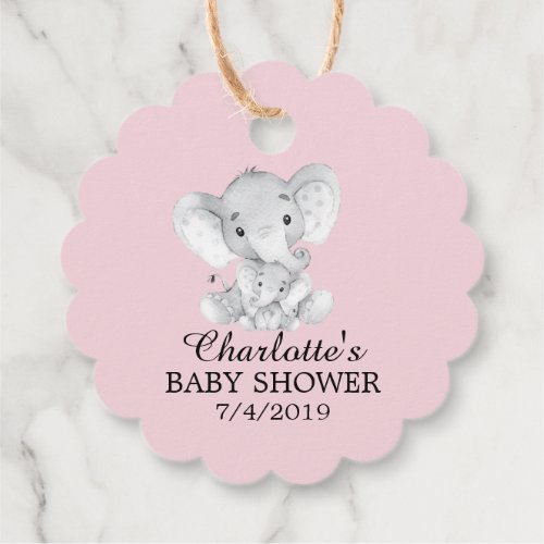 Sweet Elephant Girls Baby Shower Favor Gift Tag