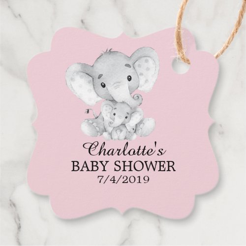 Sweet Elephant Girls Baby Shower Favor Gift Tag