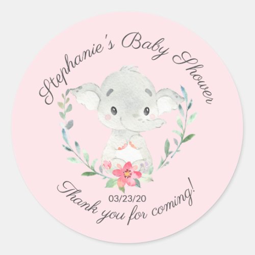 Sweet Elephant Girls Baby Shower Favor Sticker