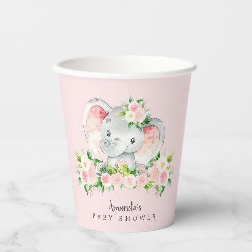 Sweet Elephant Girls Baby Shower  Paper Cups