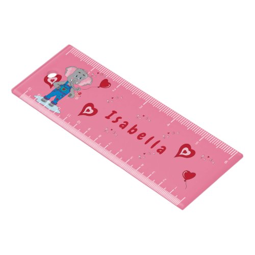 Sweet Elephant Hearts Pink Kid Mini Ruler