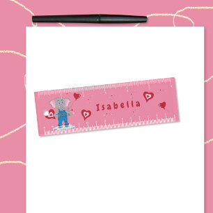 Sweet Elephant Hearts Pink Kid Mini Ruler