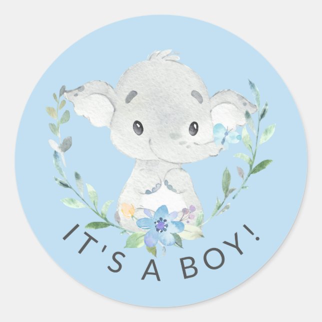 Sweet Elephant It' a Boy Favor Sticker (Front)