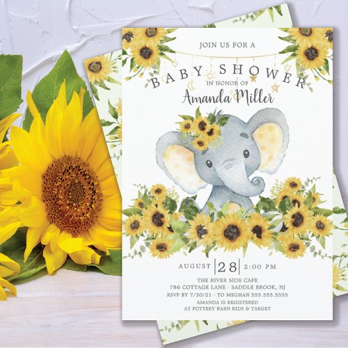 Sweet Elephant Neutral Baby Shower Invitation