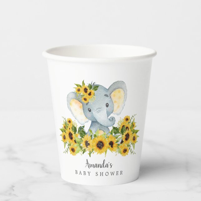 Sweet Elephant Neutral Baby Shower  Paper Cups (Front)