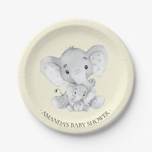 Sweet Elephant Neutrals Baby Shower 7 Plate