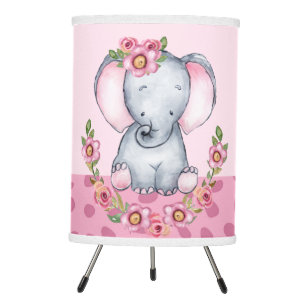 Sweet Elephant Pink Floral Animal Print Tripod Lamp