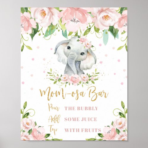Sweet Elephant Pink Floral Gold Mom_osa Bar Mimosa Poster