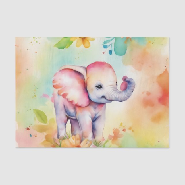 Sweet Elephant Watercolor Tissue Paper (Front)