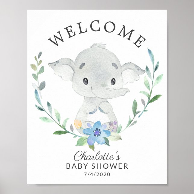 Sweet Elephant Welcome Baby Shower Poster (Front)