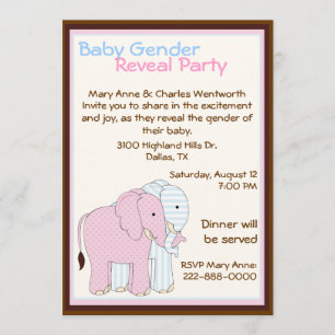 Sweet Elephants Baby Gender Reveal Party Invitation