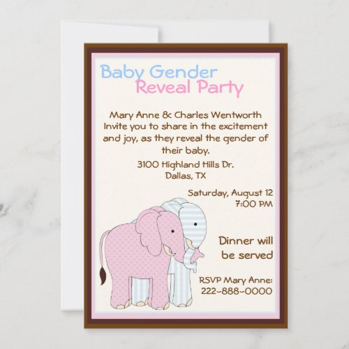 Sweet Elephants Baby Gender Reveal Party Custom Invitations