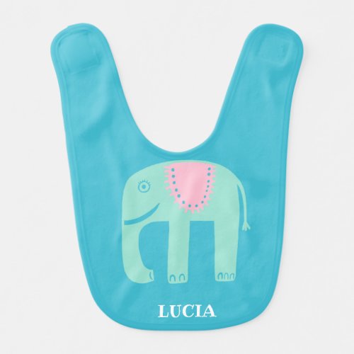 Sweet Elephants Pattern Aqua Blue CUSTOMIZE IT Baby Bib