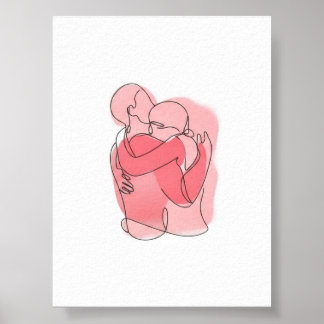 Sweet Embrace Couple Line Art - Personalized Gift Poster