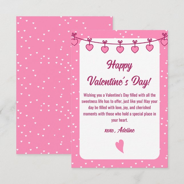 Sweet Embrace: Pink, White Romantic Valentines Day Note Card (Front/Back)