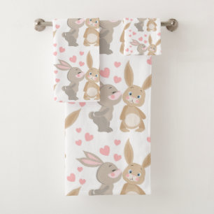 Sweet Enamored Bunnies Bath Towel Set