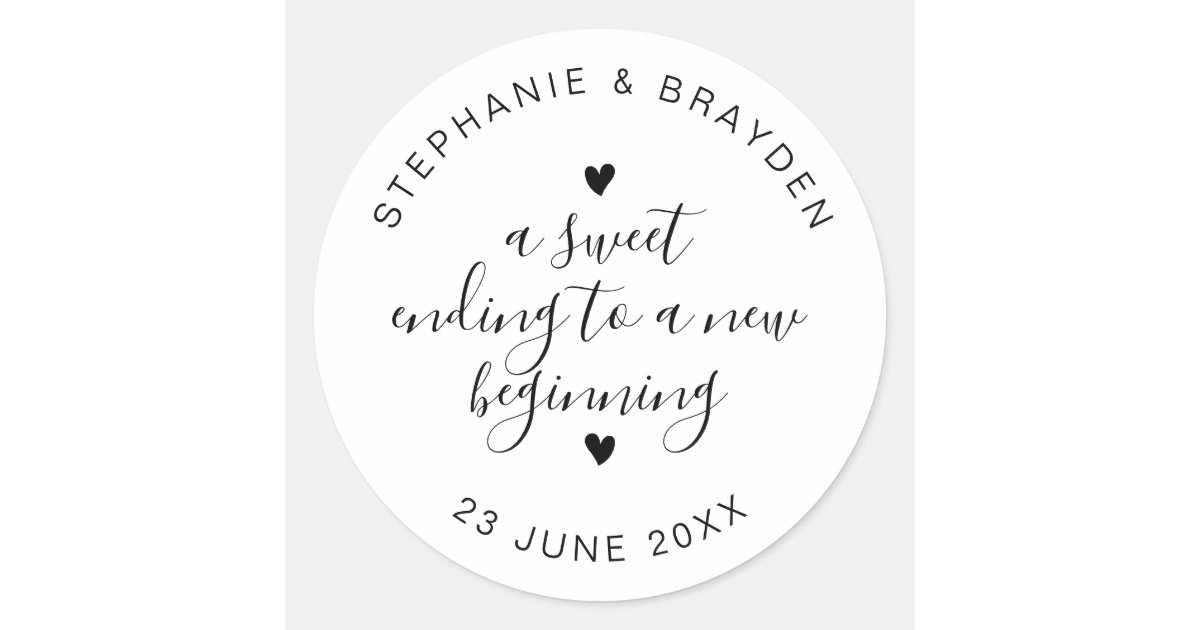Sweet Ending Elegant Script Wedding Favor Large Classic Round Sticker ...