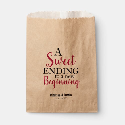 Sweet Ending New Beginning Burgundy Red Wedding Favor Bag