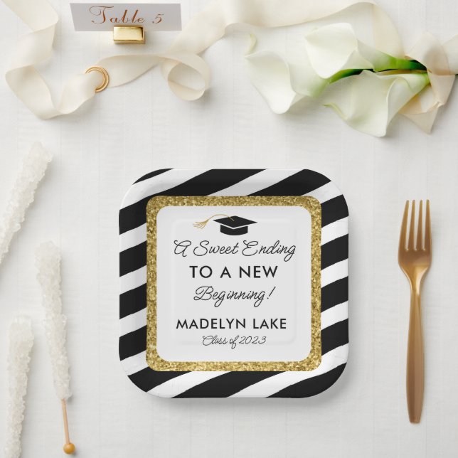 Sweet ending New Beginning Graduation Dessert Paper Plates (Wedding)