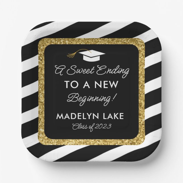 Sweet ending New Beginning Graduation Dessert Paper Plates (Front)