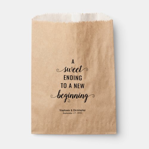 Sweet Ending New Beginning Rustic Script Wedding Favor Bag