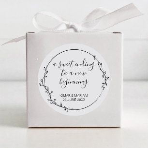 Sweet Ending New Beginning Soft Grey Wedding Favor Classic Round Sticker