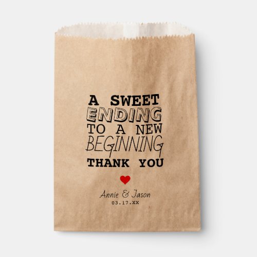 Sweet Ending New Beginning Thank You Heart Wedding Favor Bag