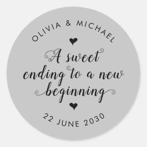 Sweet Ending New Beginning Wedding Silver Gray Classic Round Sticker