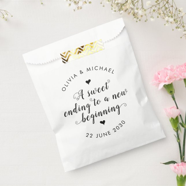 Sweet Ending New Beginning Wedding Simple Black Favor Bag (Sealed)