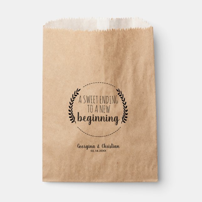 Sweet Ending New Beginning Wedding Thank You Favor Bag (Front)