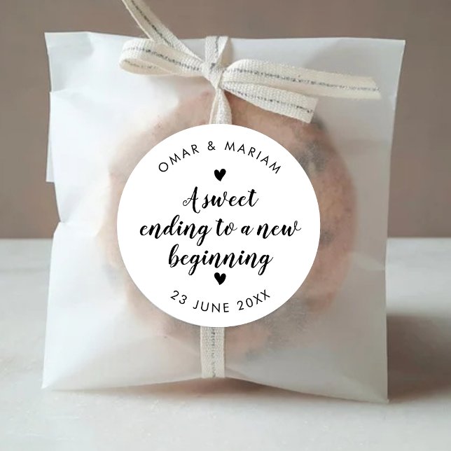 Sweet Ending to a New Beginning Elegant Quote with Classic Round Sticker (Creator Uploaded)