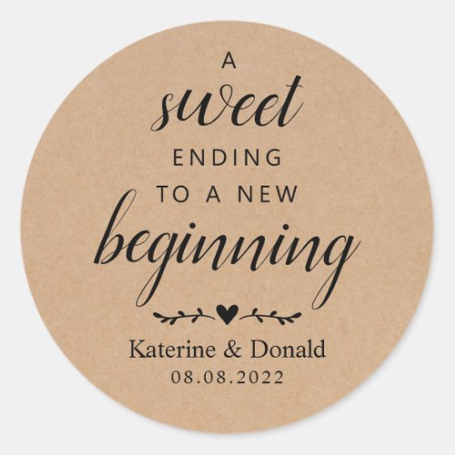 Sweet Ending To A New Beginning Rustic Wedding  Classic Round Sticker