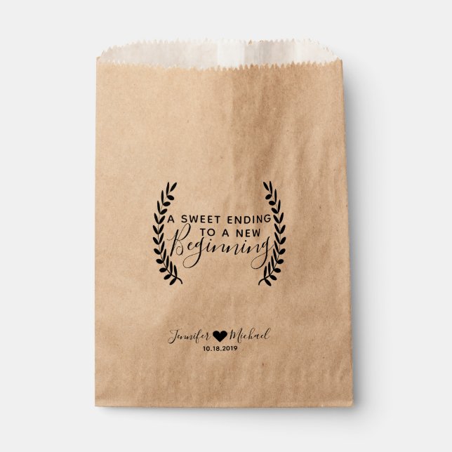 Sweet Ending to New Beginning Wedding Favor Bag (Front)