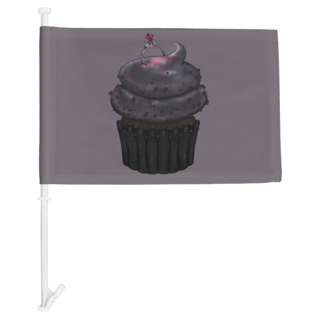 Sweet Engagement Cupcake Car Flag (Front)