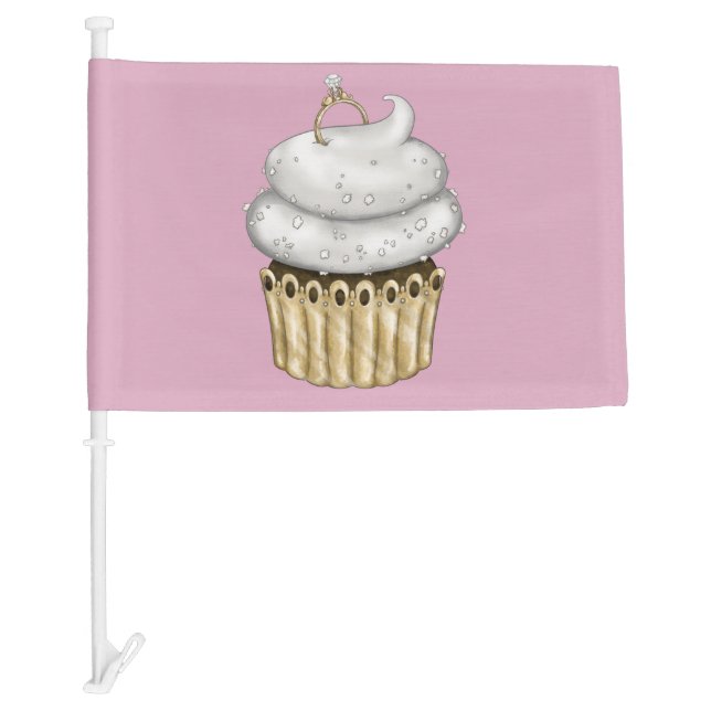 Sweet Engagement Cupcake Car Flag (Front)