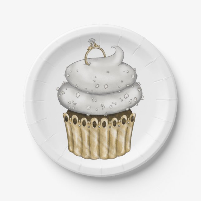 Sweet Engagement Cupcake Paper Plates (Front)